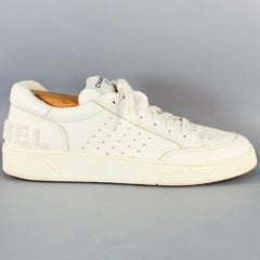 CHANEL Size 9 White Perforated Leather Logo Lace-Up Sneakers