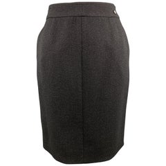 CHANEL Size L Black Sparkle Wool Pencil Skirt