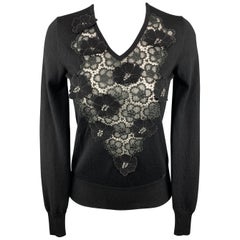 CHANEL Size M Black Cashemere / Viscose Floral Lace Dress Top