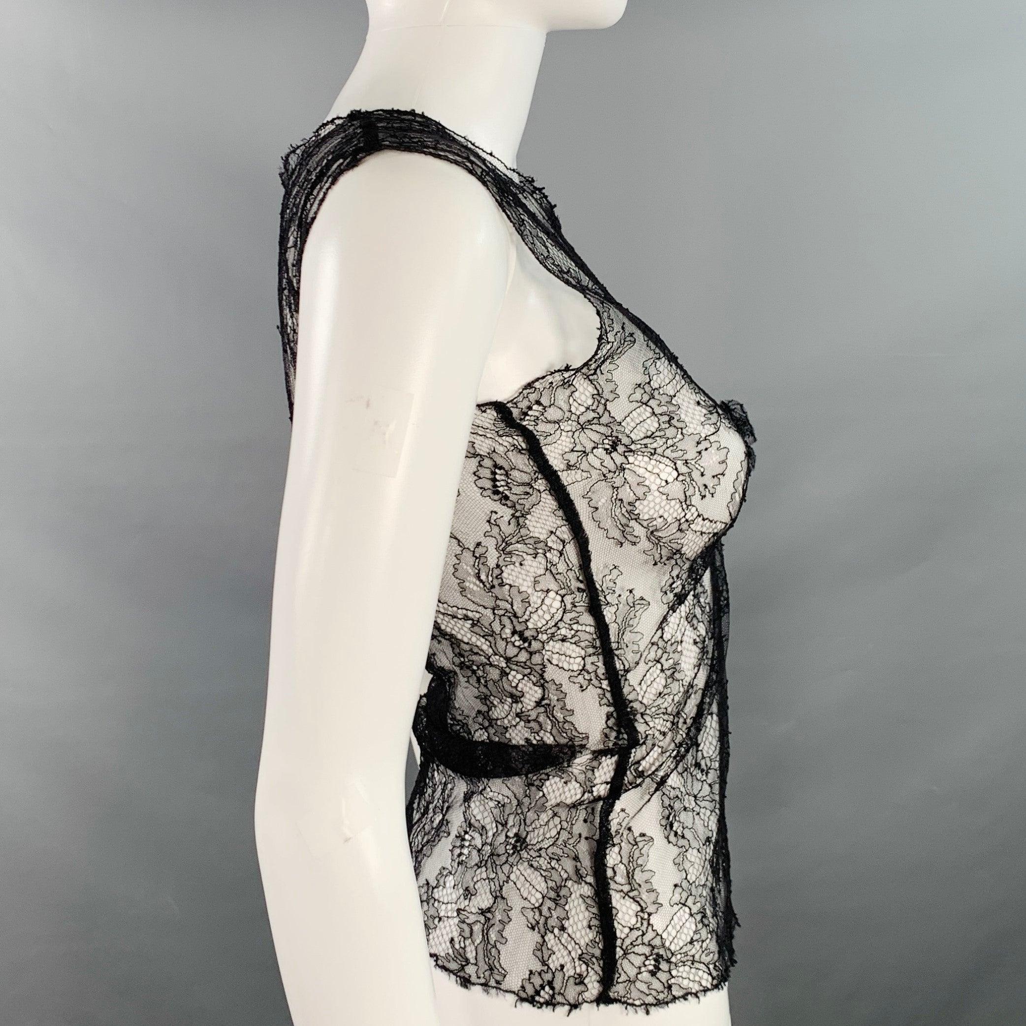 CHANEL Size M Black Lace Camellia Sleeveless Dress Top In Good Condition For Sale In San Francisco, CA