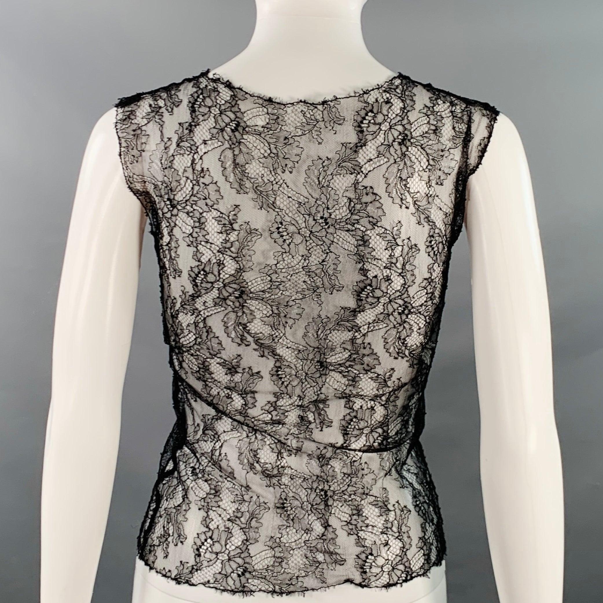 Women's CHANEL Size M Black Lace Camellia Sleeveless Dress Top For Sale