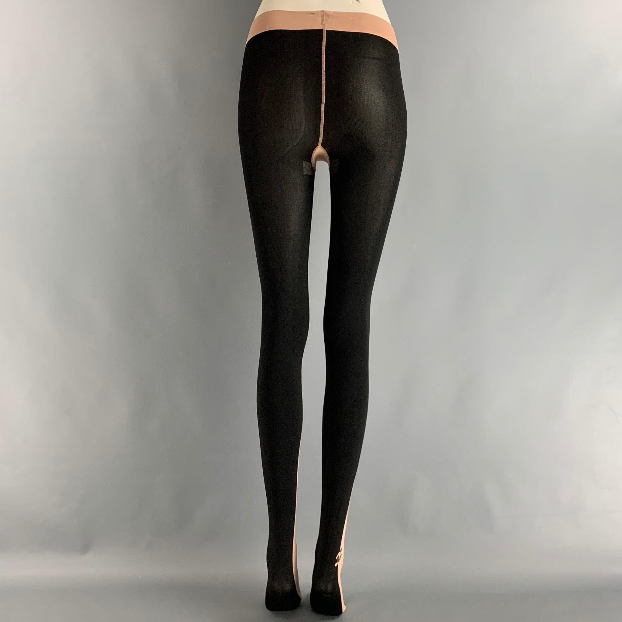 Women's CHANEL Size M Black Nude Nylon Color Block Nylons Leggings For Sale