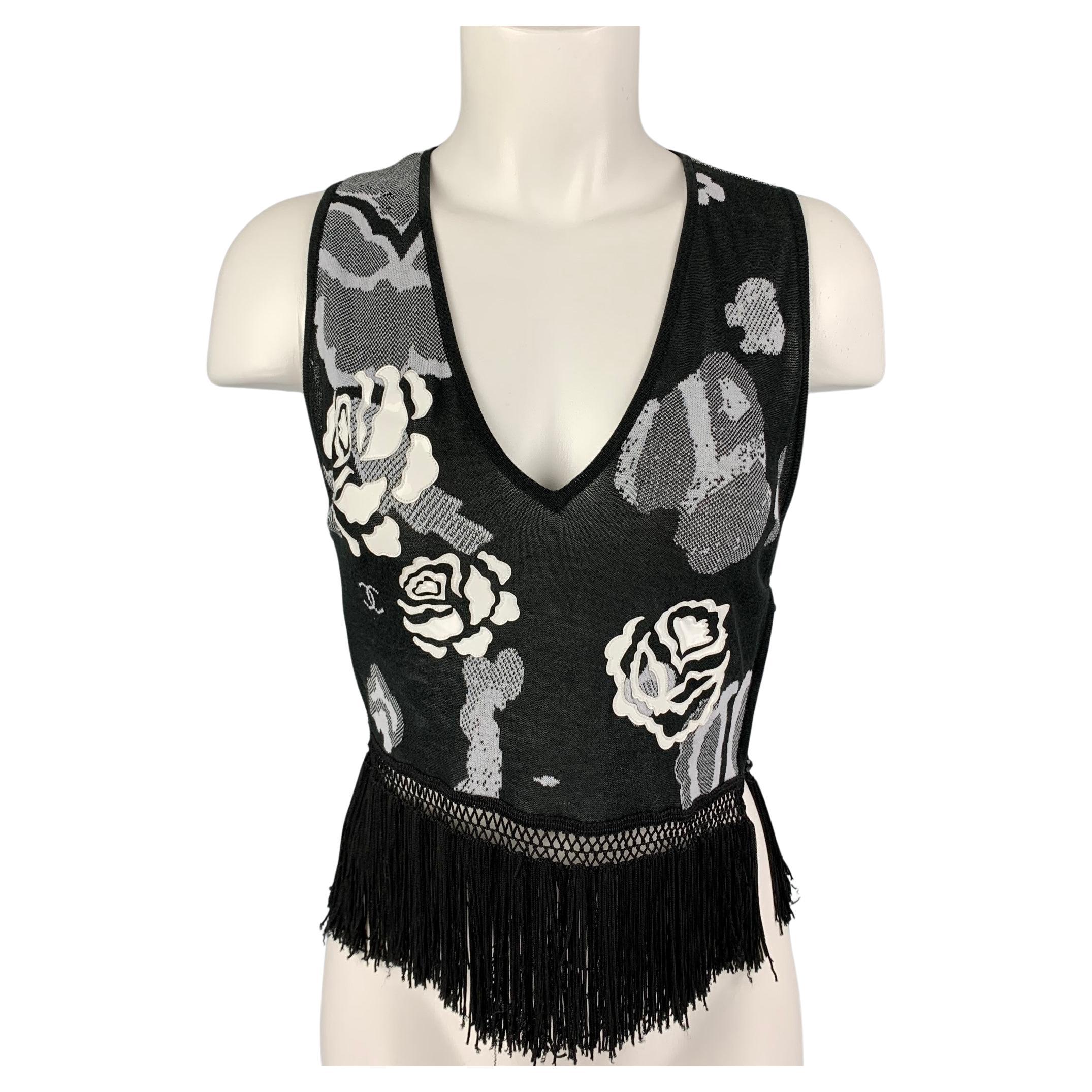 CHANEL Size M Black & White Cotton Rayon Floral Sleeveless Dress Top