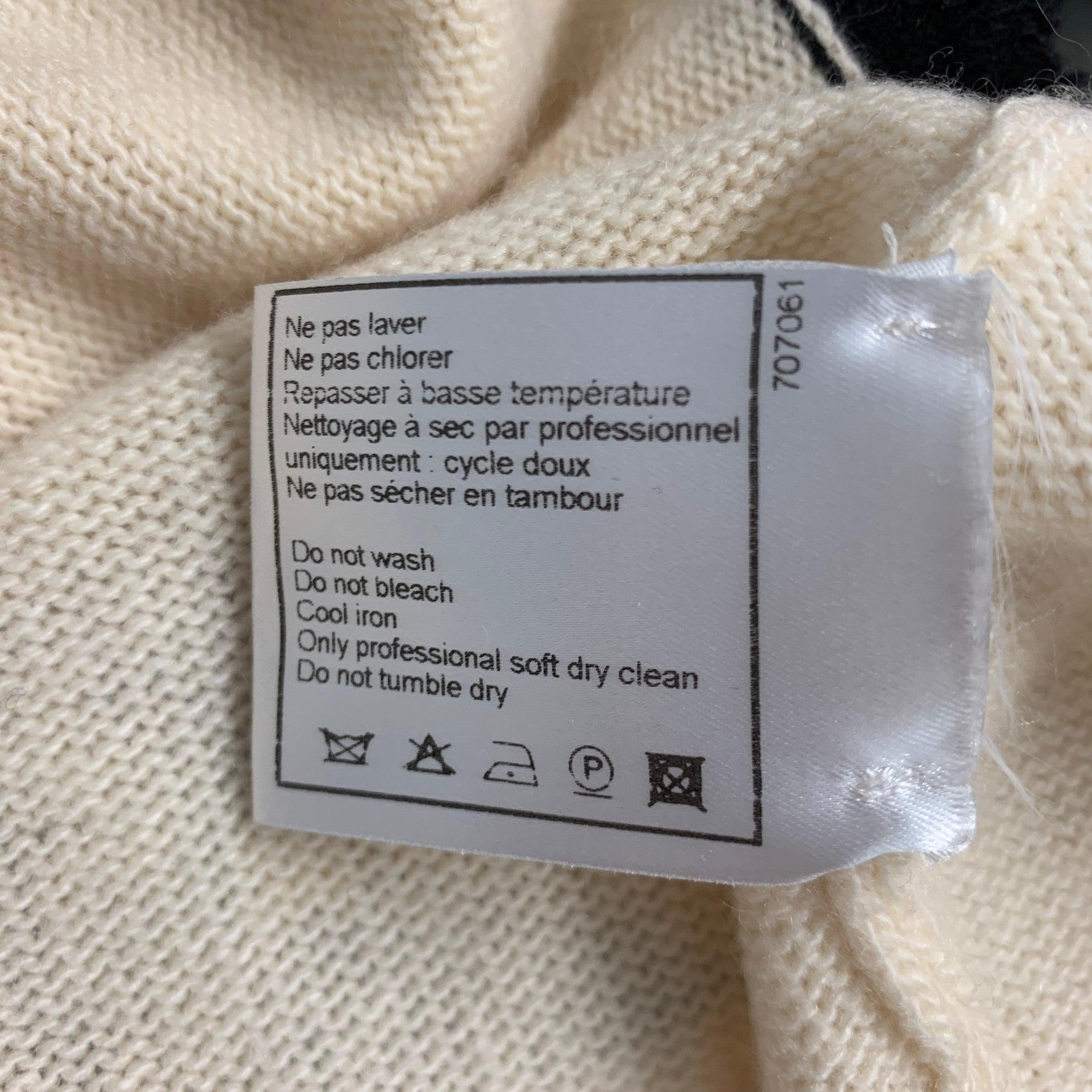 CHANEL Size M Cream Black Cashmere Contrast trim Open Front Cardigan 1