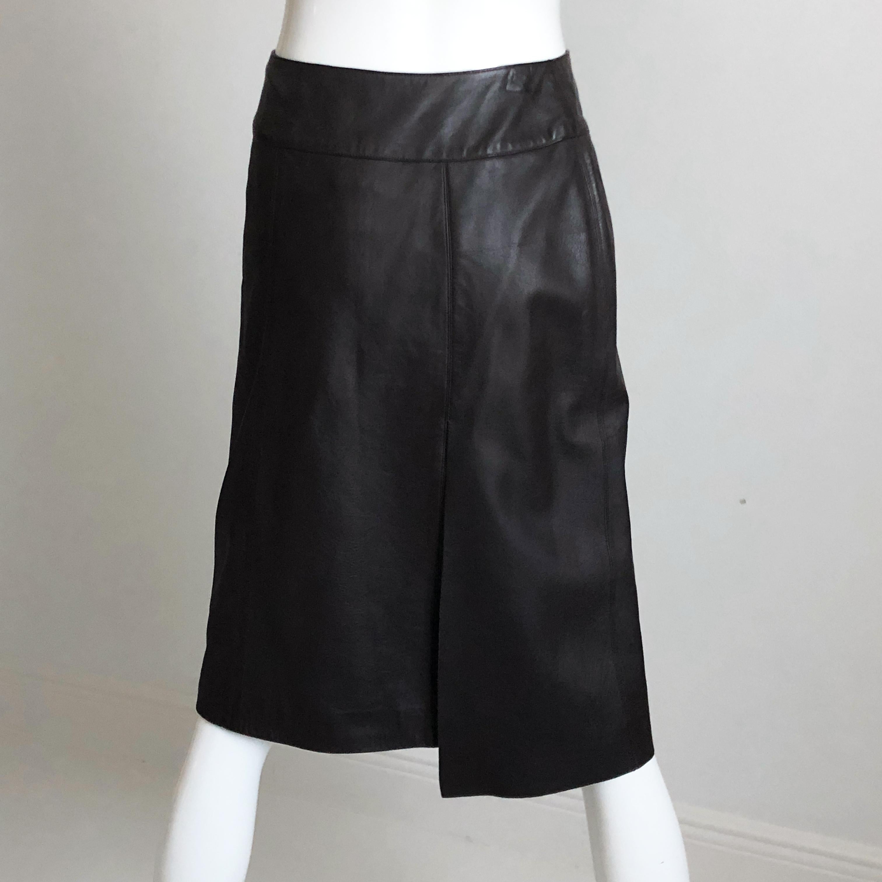 Chanel Skirt Asymmetric Panel Lambskin Leather Mocha Brown 99P Sz 36 In Good Condition For Sale In Port Saint Lucie, FL