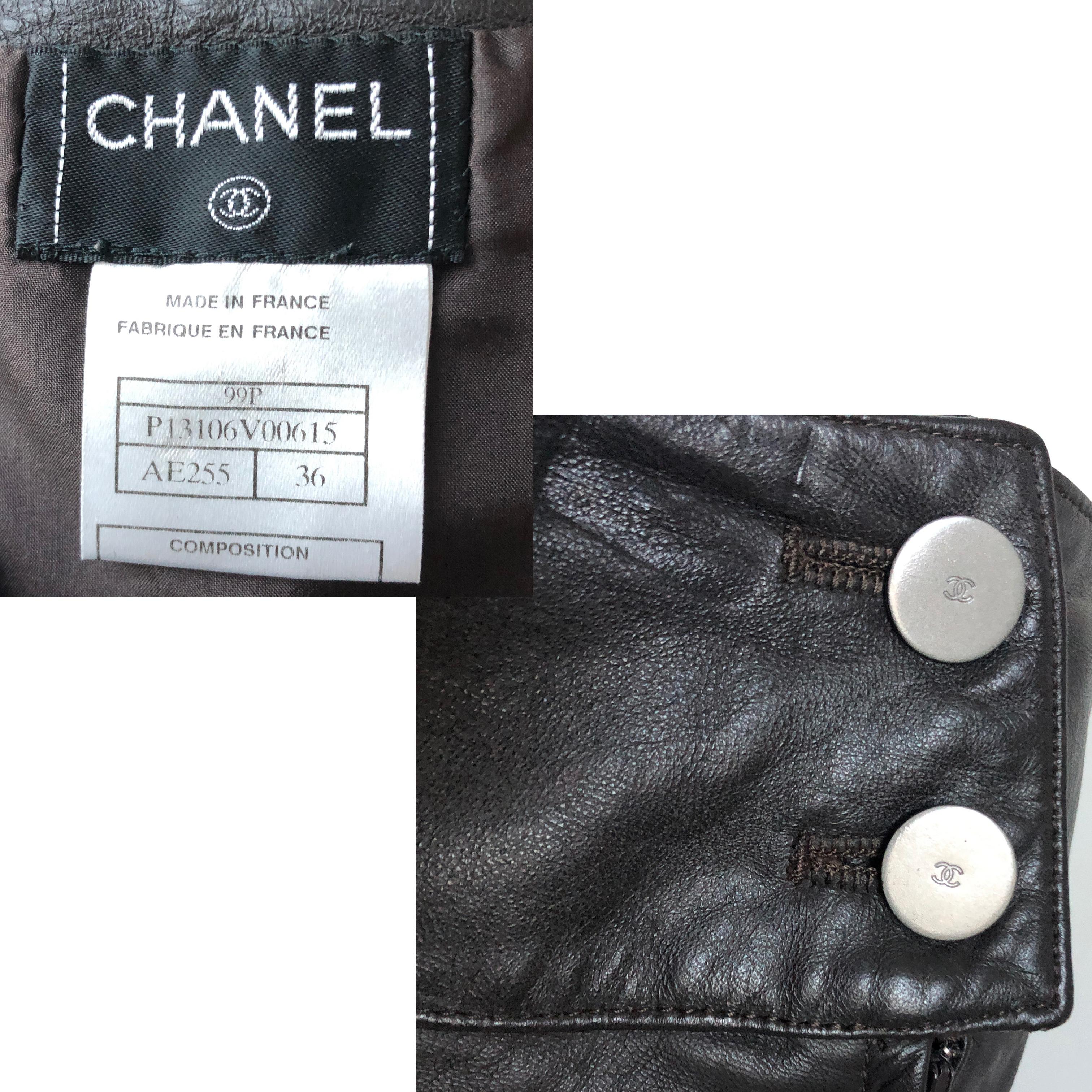 Women's Chanel Skirt Asymmetric Panel Lambskin Leather Mocha Brown 99P Sz 36 For Sale