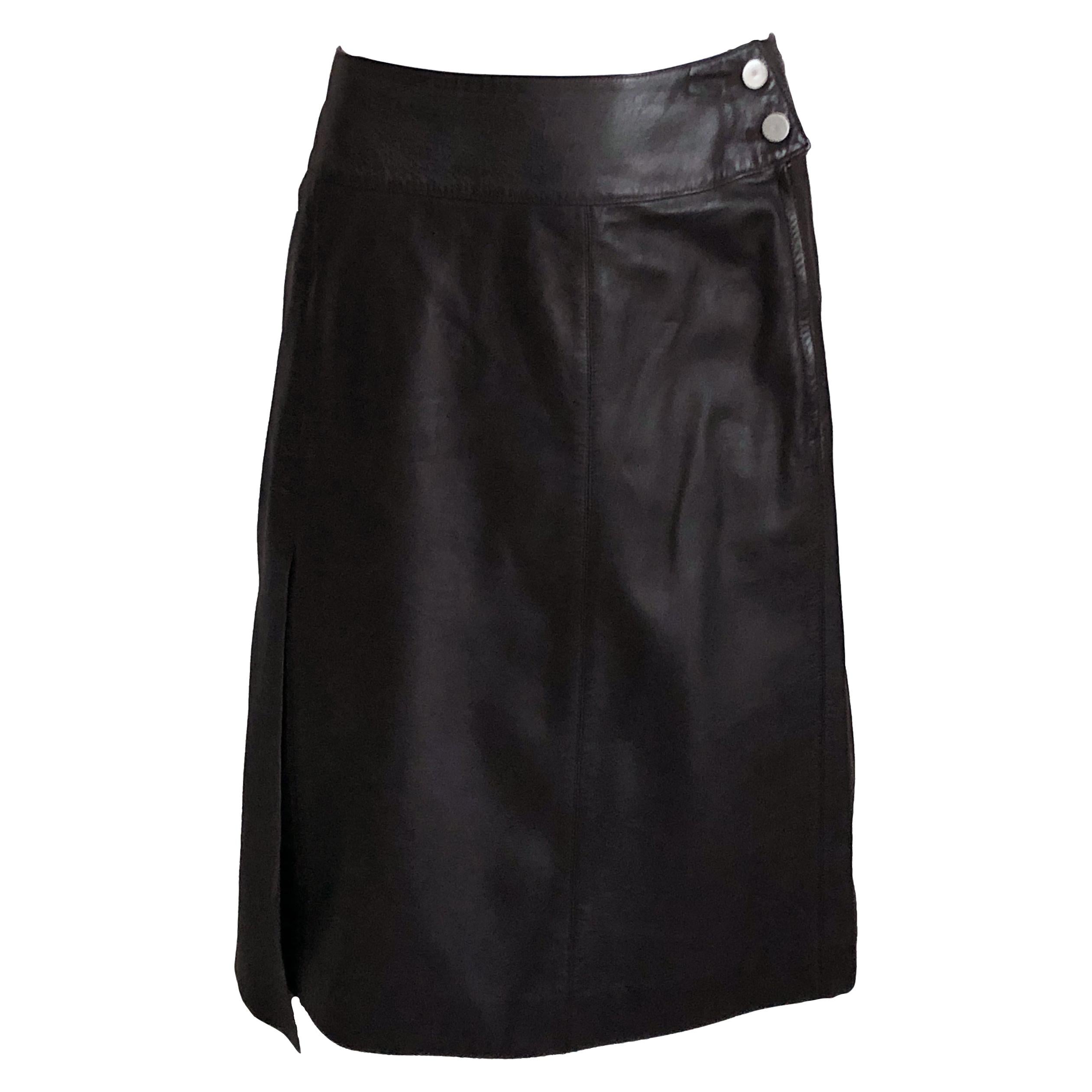 Chanel Skirt Asymmetric Panel Lambskin Leather Mocha Brown 99P Sz 36 For Sale