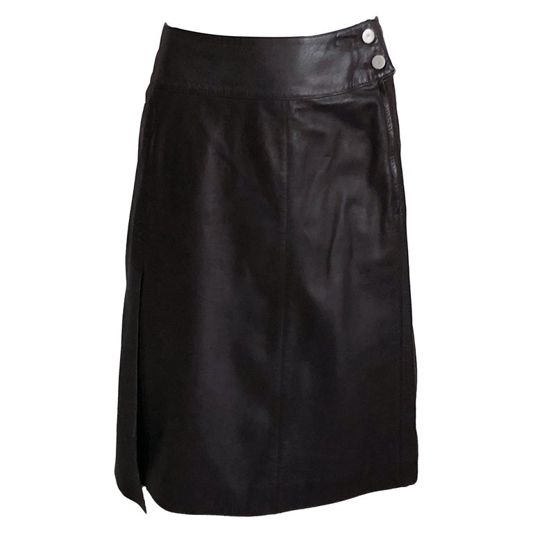 Chanel Skirt Asymmetric Panel Lambskin Leather Mocha Brown 99P Sz 36 ...