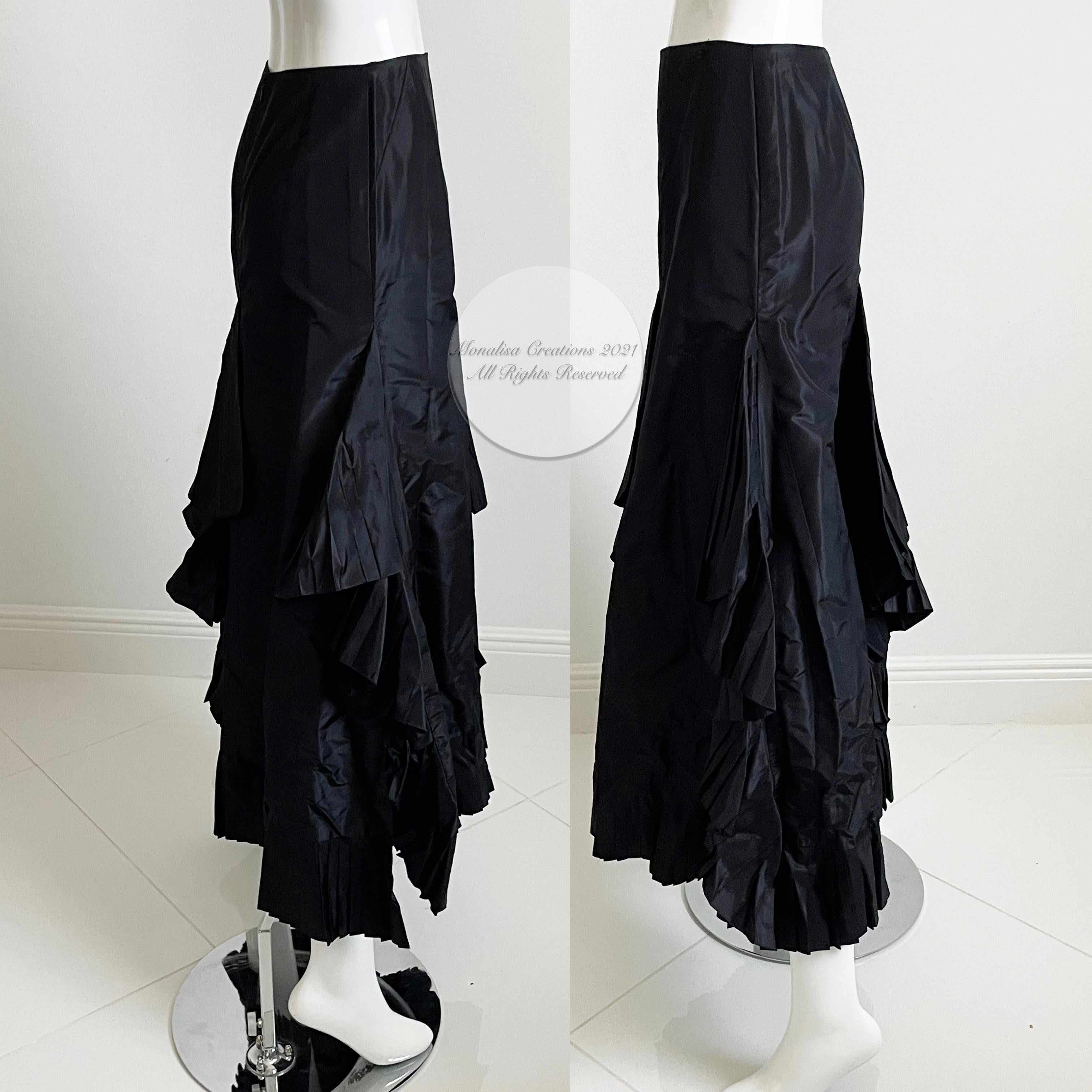 Chanel Skirt Black Asymmetric Pleated Ruffles Silk Taffeta Evening 02A Sz S In Good Condition In Port Saint Lucie, FL