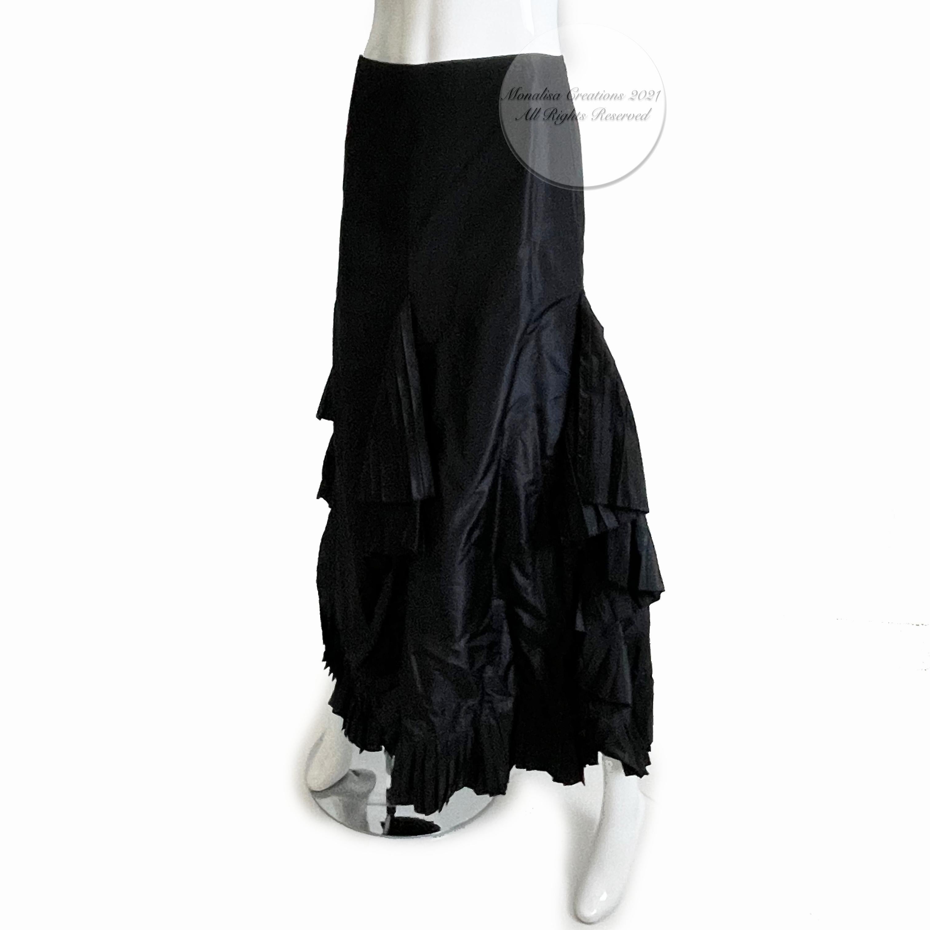 Chanel Skirt Black Asymmetric Pleated Ruffles Silk Taffeta Evening 02A Sz S 1