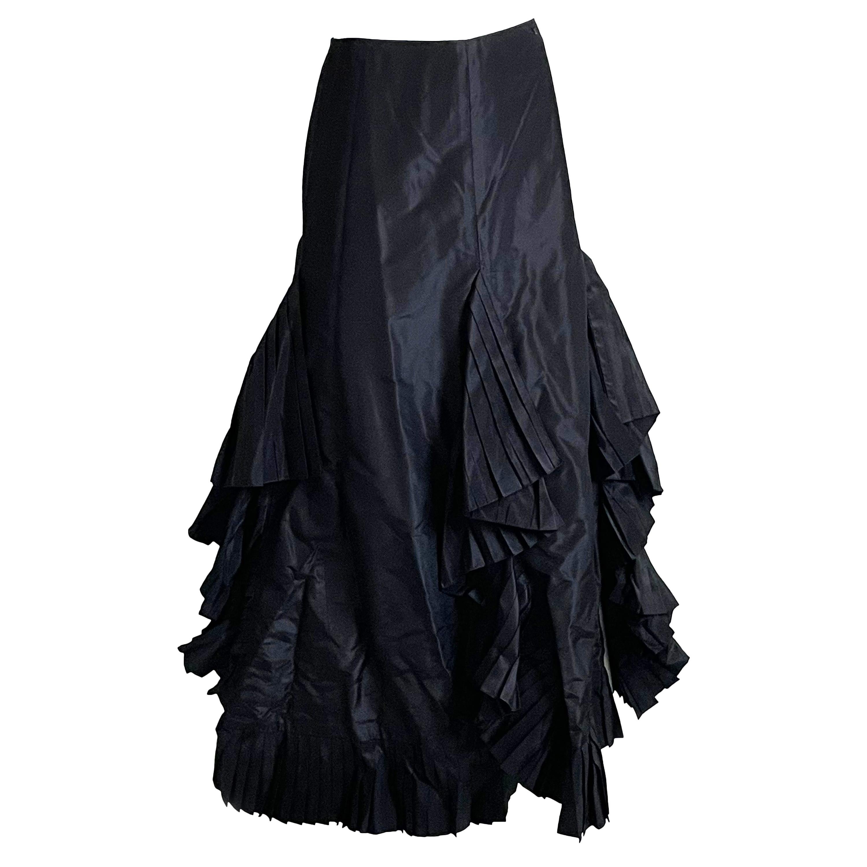 Chanel Skirt Black Asymmetric Pleated Ruffles Silk Taffeta Evening 02A Sz S