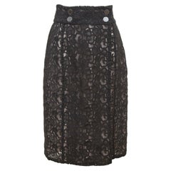 CHANEL Rock Schwarz Spitze Baumwolle Faux Wrap gefüttert Paris Seoul 2016 Gr. 38