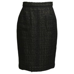 CHANEL Skirt Black Tweed Jacket Fantasy Pencil Straight Fantasy Zipper Sz44 2012
