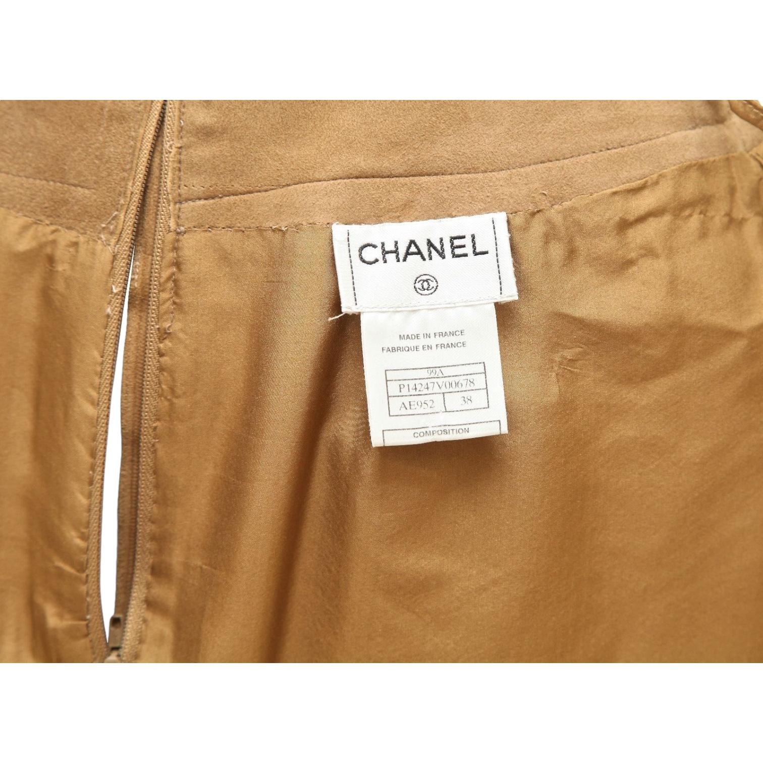 CHANEL Skirt Dress Suede Leather Beige Antiqued Gold HW Sz 38 1