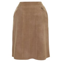 CHANEL Skirt Dress Suede Leather Beige Antiqued Gold HW Sz 38