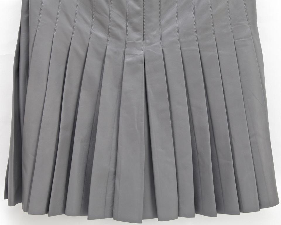 CHANEL Skirt Leather Lambskin Dress Grey Pleated Knee Length A-Line 38 2005 1