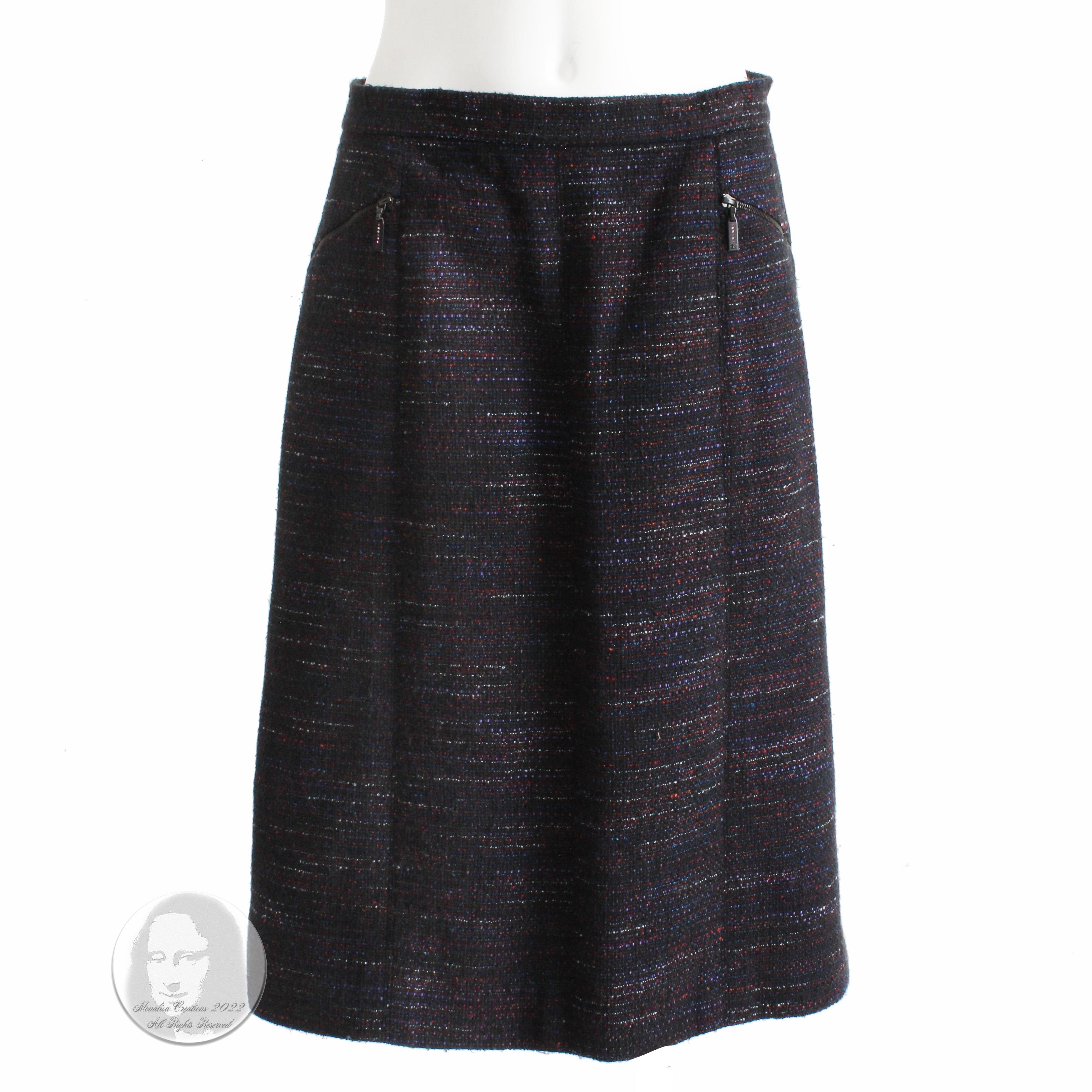 Black Chanel Skirt Multicolor Cotton Blend Tweed Pencil Style 02A Collection Size 40