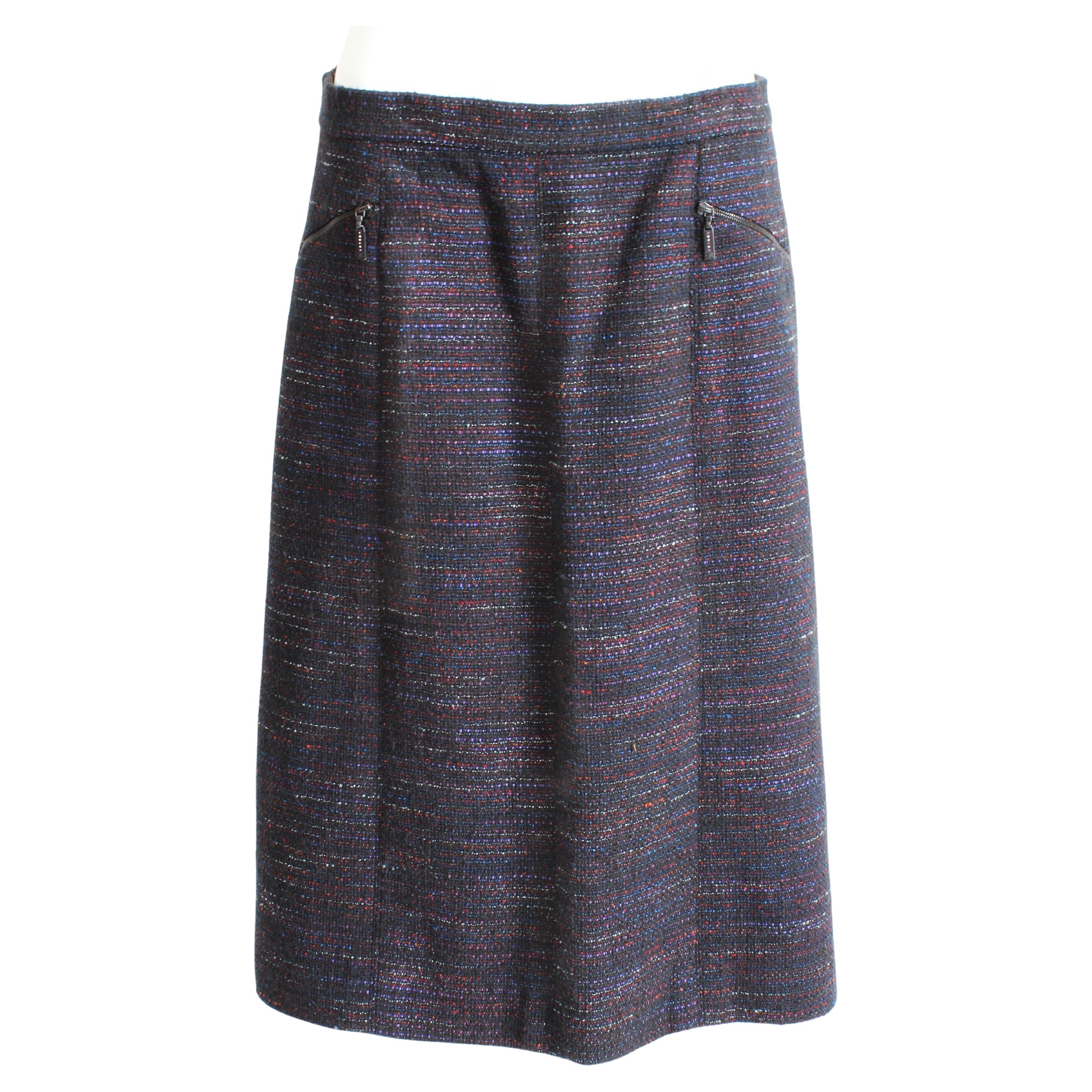 Chanel Skirt Multicolor Cotton Blend Tweed Pencil Style 02A Collection Size 40
