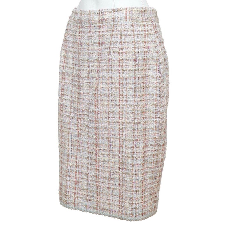 CHANEL Tweed Skirt Fantasy Multi-Color Camellia Cotton 2013 RUNWAY SZ 40