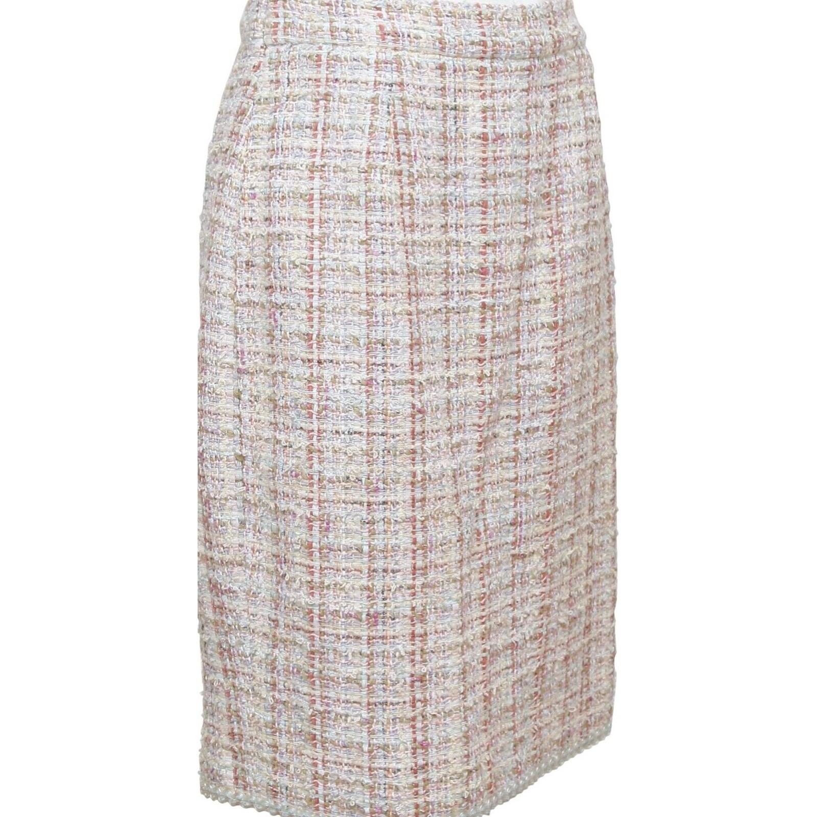 Gray CHANEL Tweed Skirt Fantasy Multi-Color Camellia Cotton 2013 RUNWAY SZ 40 For Sale