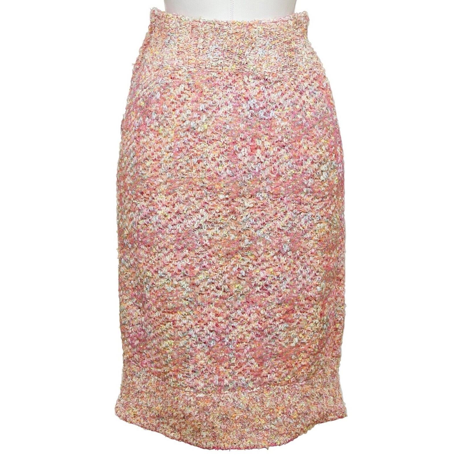 Beige CHANEL Skirt Tweed Fantasy Pink Multi-Color High Waisted Lined Sz 38