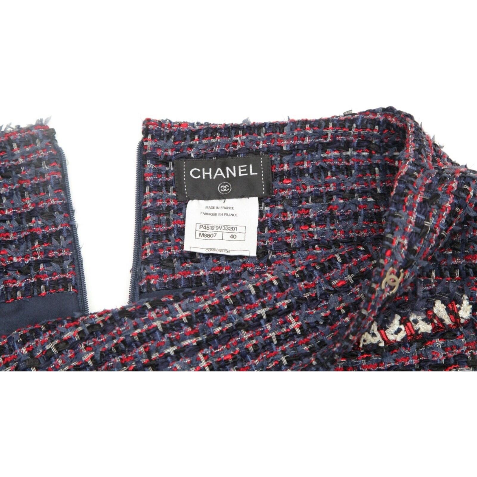 Chanel Skirt Tweed Lesage Blue Red Black Above Knee Gold-Tone CC Logo 2013 Sz 40 4