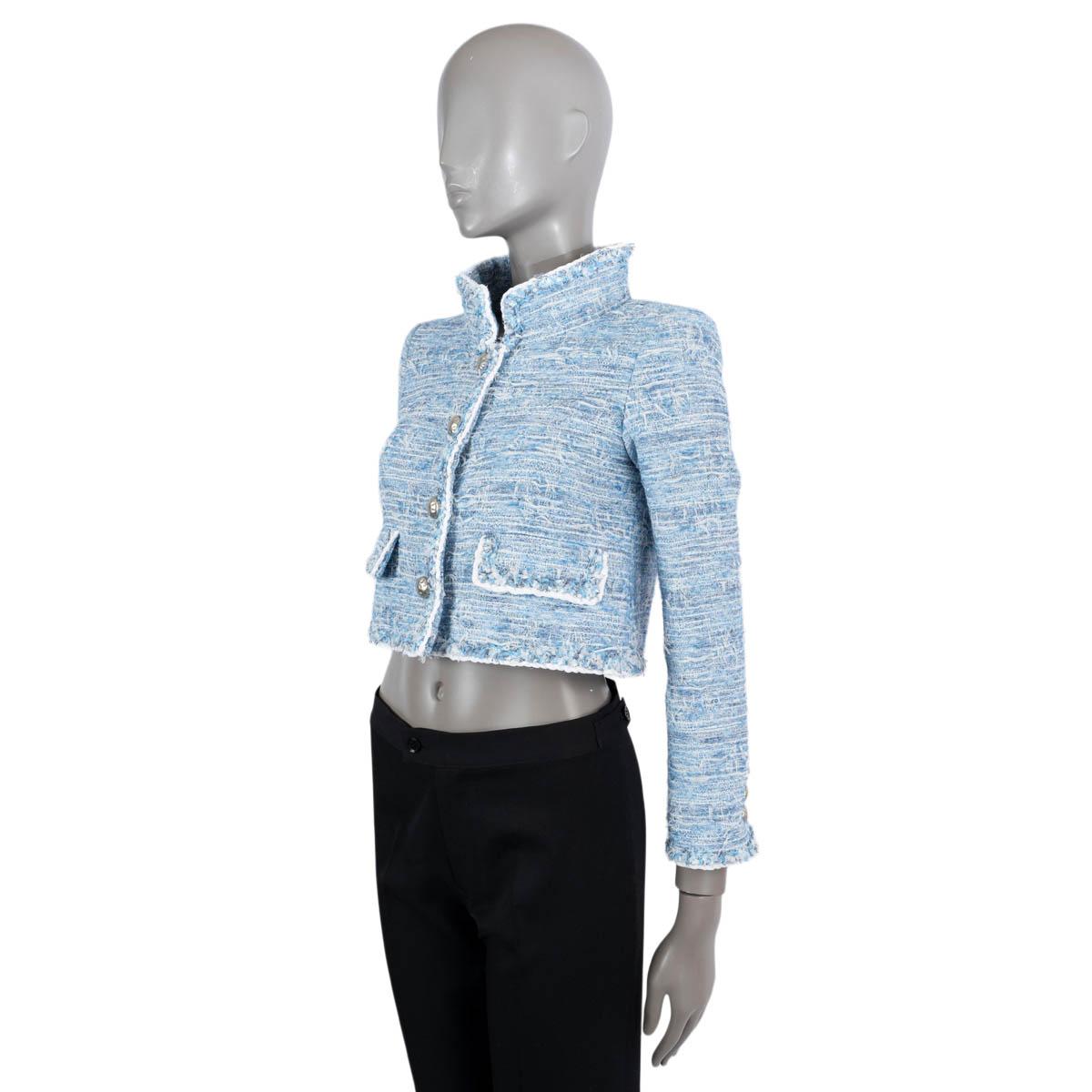 CHANEL sky blue & cream 2015 15P CROPPED TWEED Jacket 34 XS 1