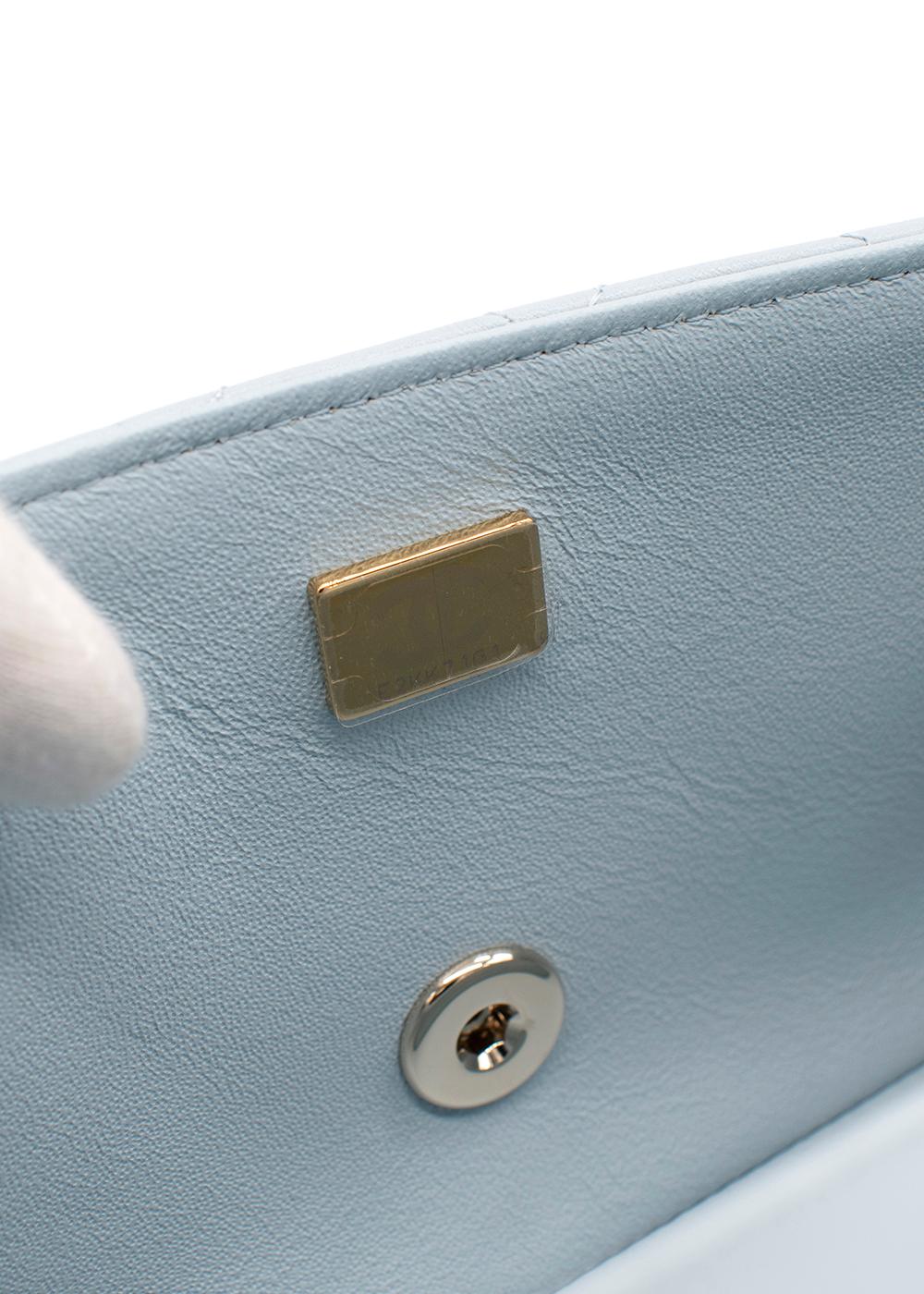 Chanel Sky Blue Leather Quilted Mini Top Handle Flap Bag For Sale 4