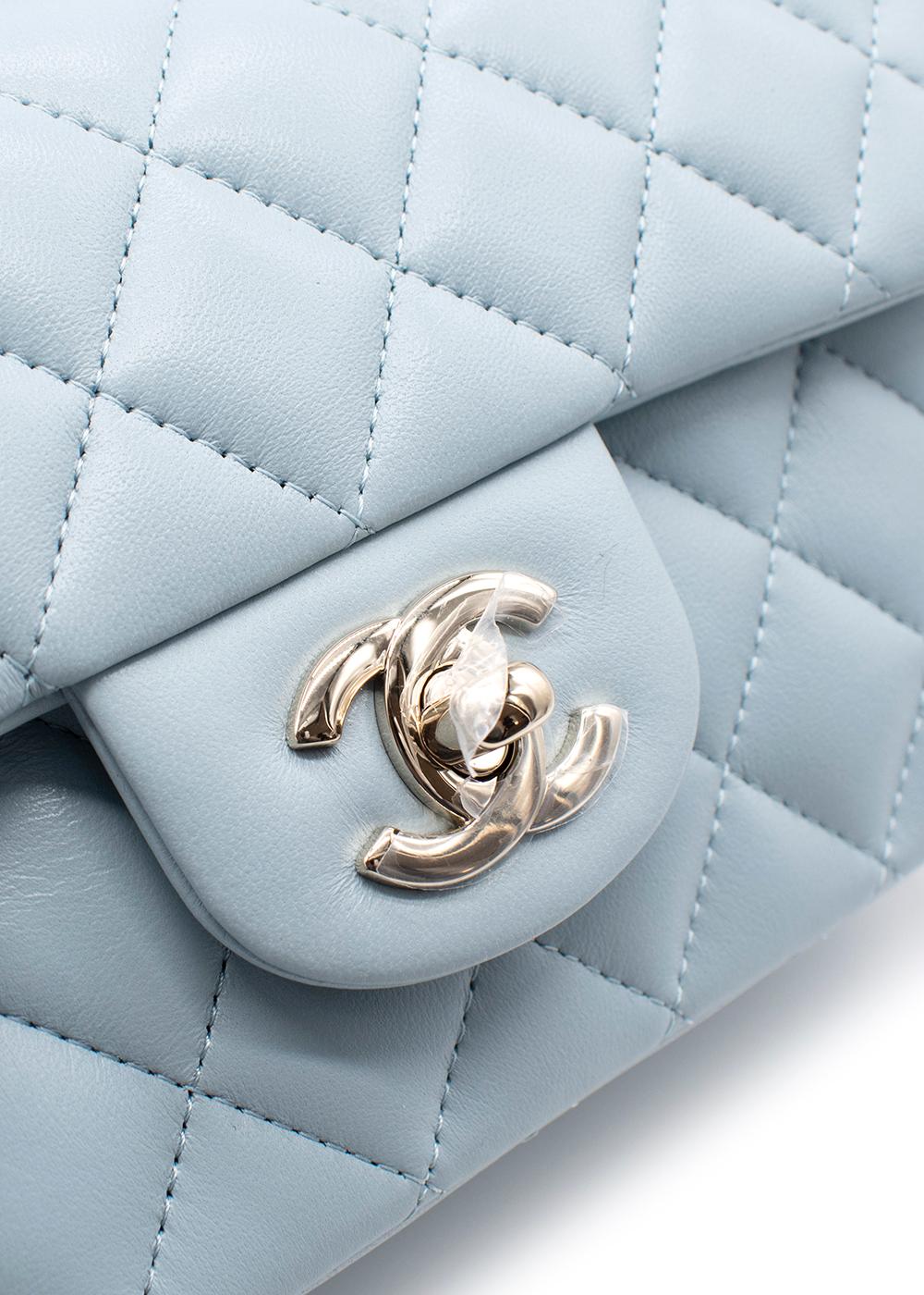 Gray Chanel Sky Blue Leather Quilted Mini Top Handle Flap Bag For Sale