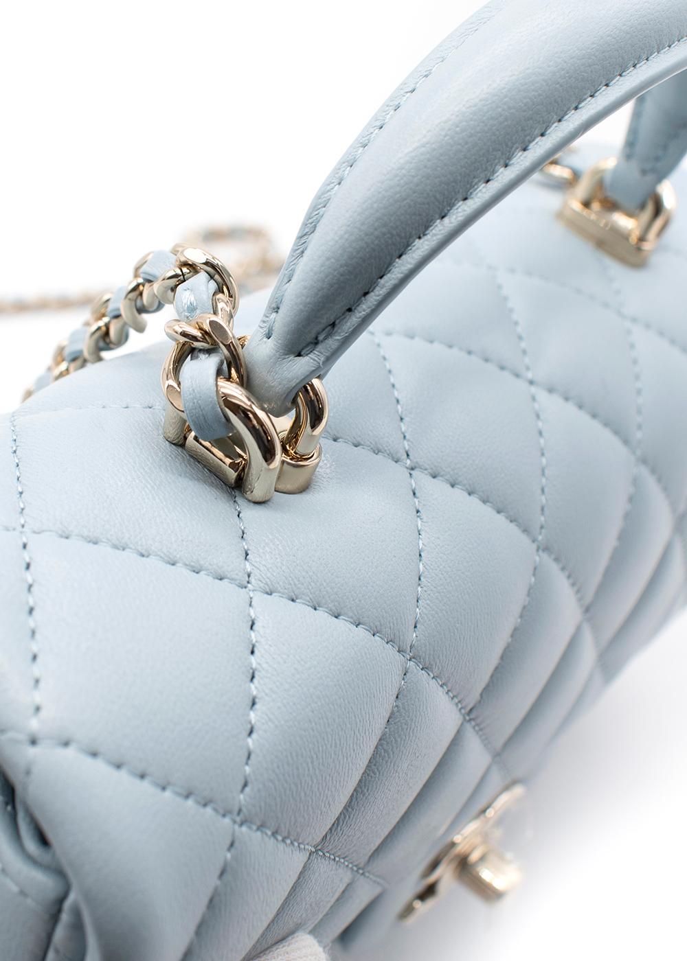 Women's Chanel Sky Blue Leather Quilted Mini Top Handle Flap Bag For Sale