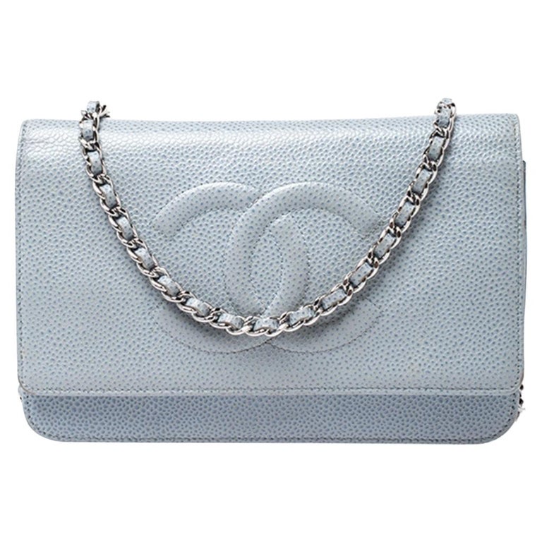 Chanel Sky Blue Quilted Leather Timeless WOC Clutch Bag For Sale