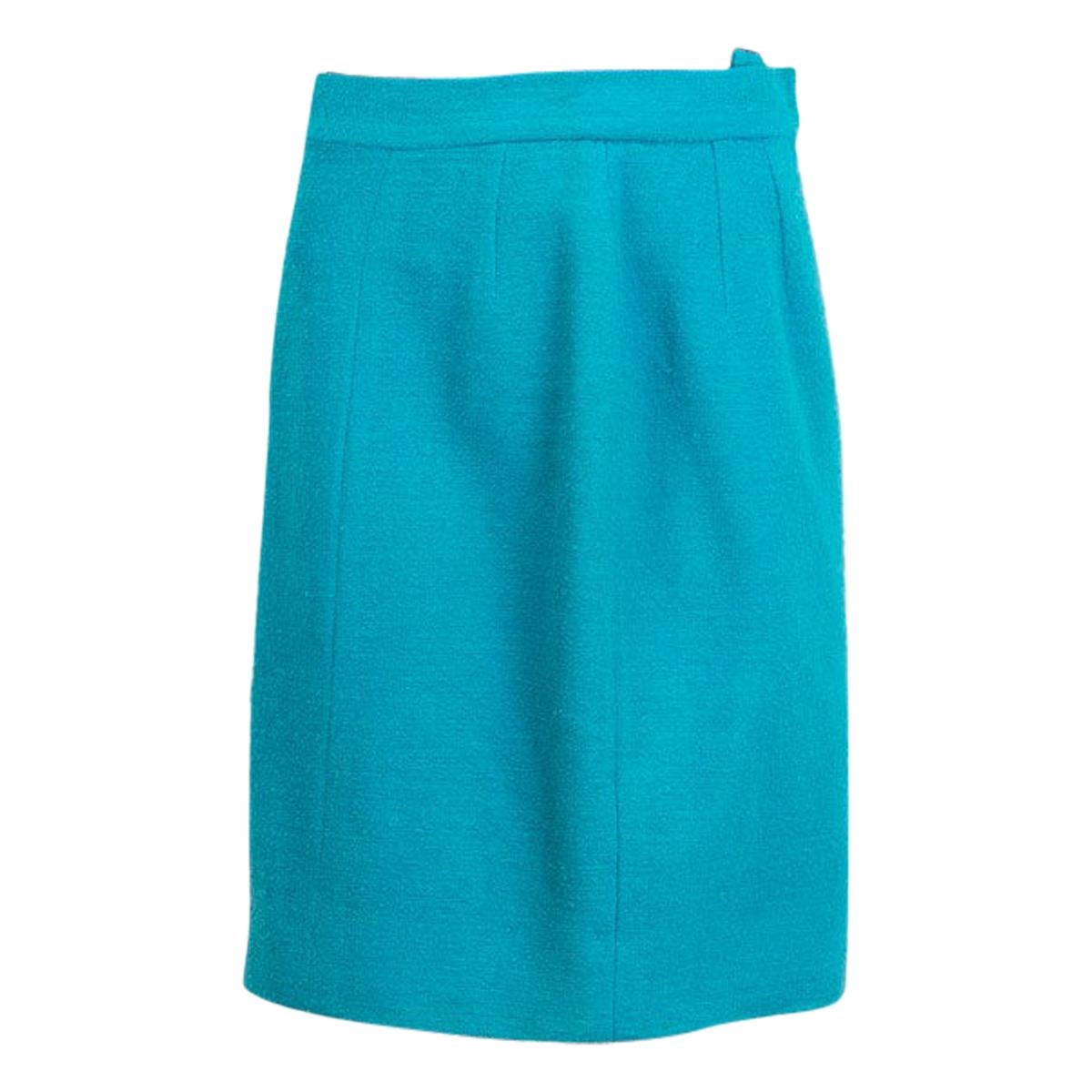 CHANEL sky blue wool blend Straight Skirt 42 L