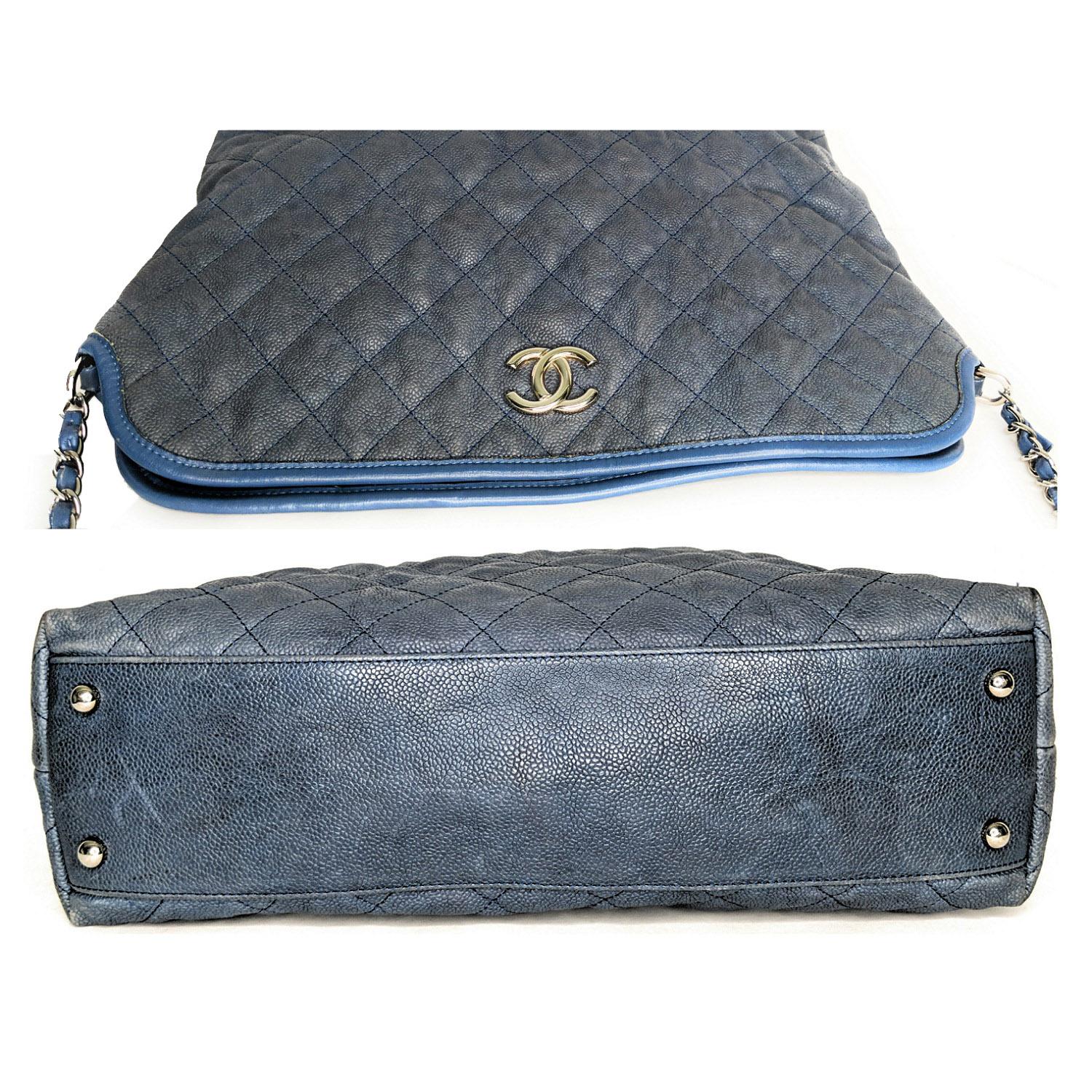 Chanel Schiefer Blau Kaviar Leder Französisch Riviera Hobo (Grau)