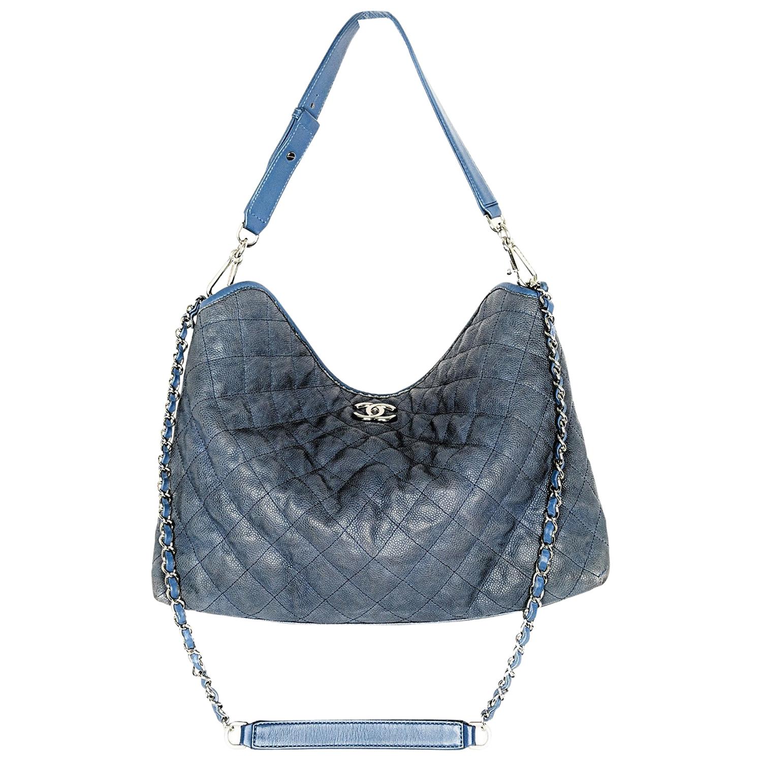 Chanel Slate Blue Caviar Leather French Riviera Hobo at 1stDibs