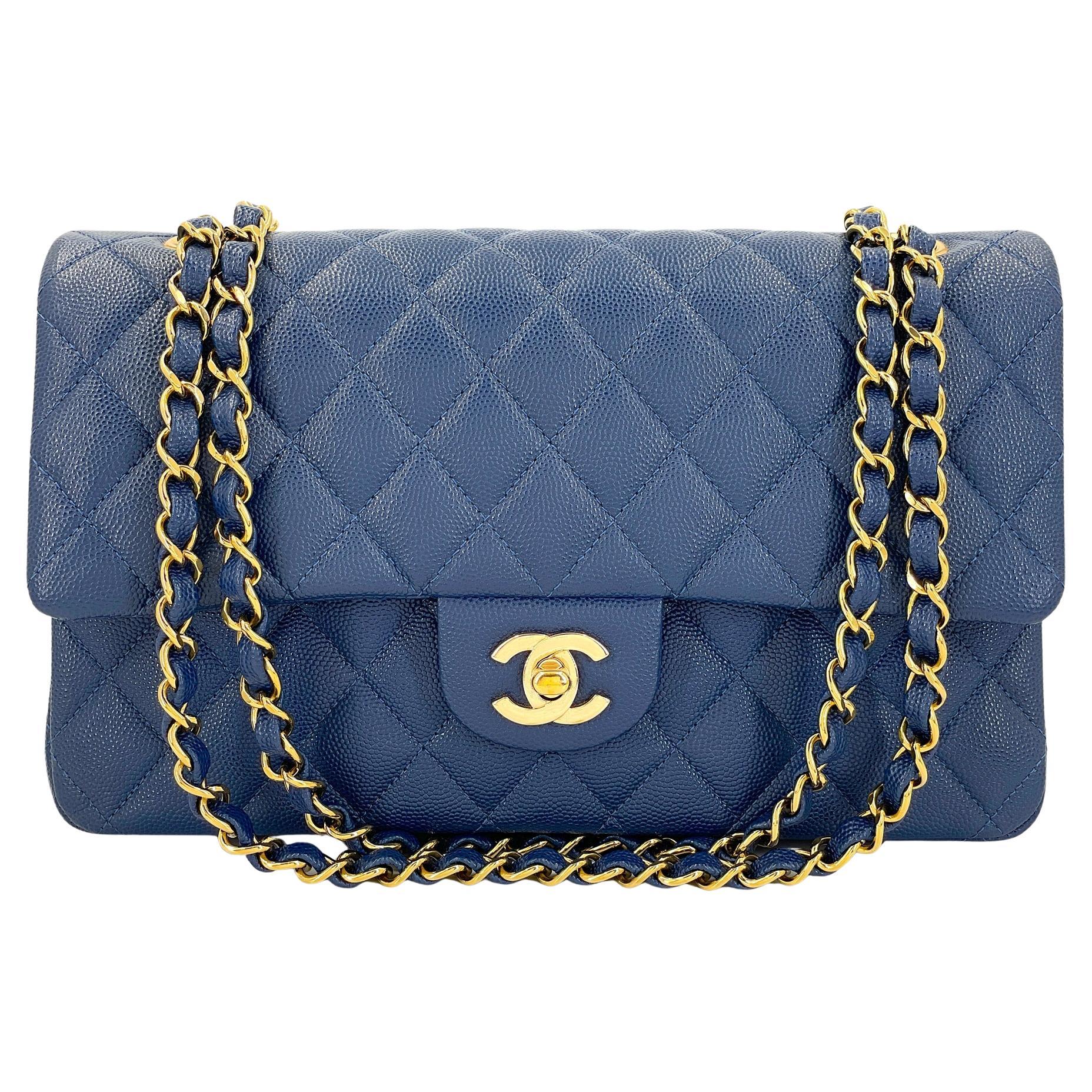 Chanel Slate Blue Caviar Medium Classic Double Flap Bag GHW 69138