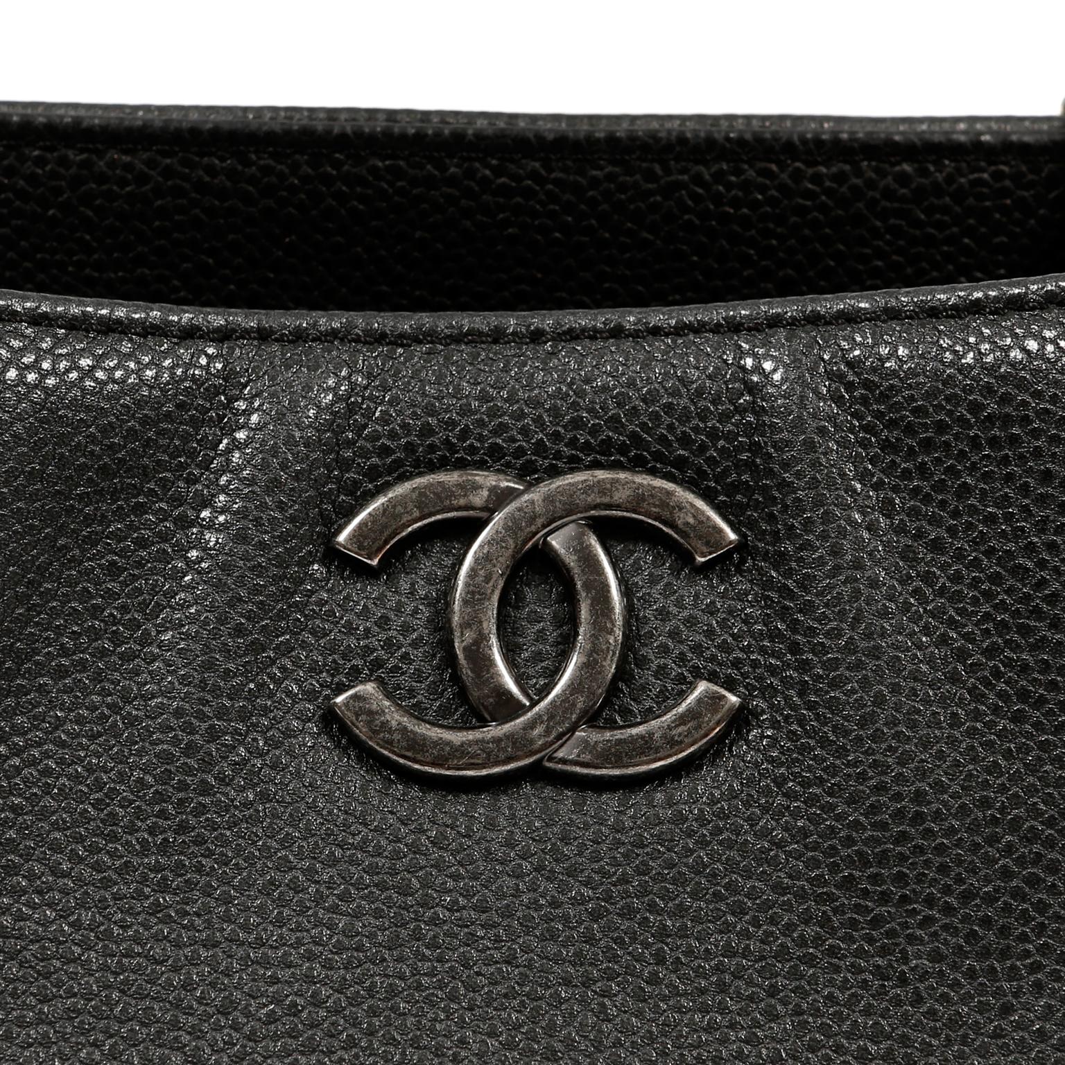 Black Chanel Slate Grey Caviar Leather Tote