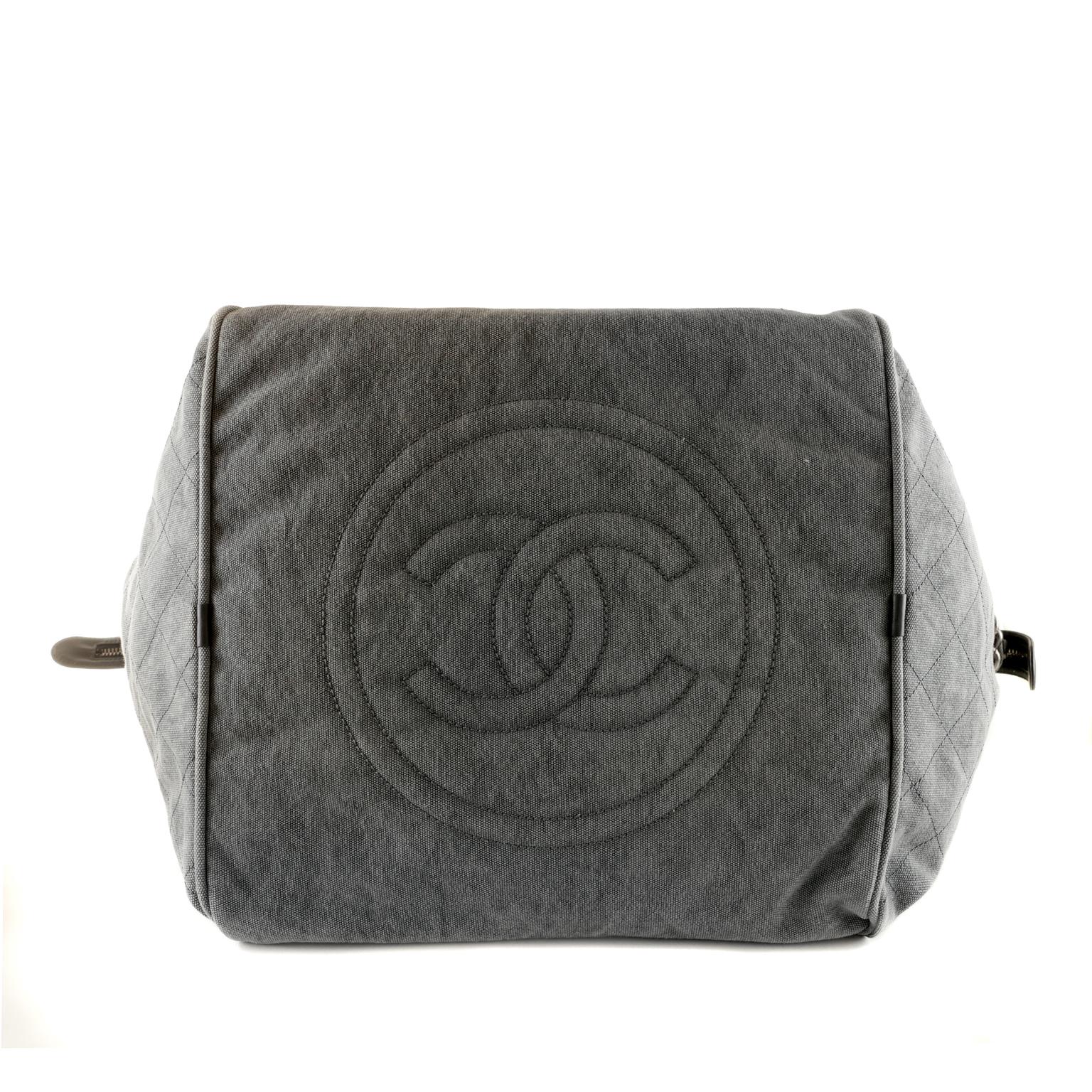 Gray Chanel Slate Grey Quilted Canvas XL Tote Bag