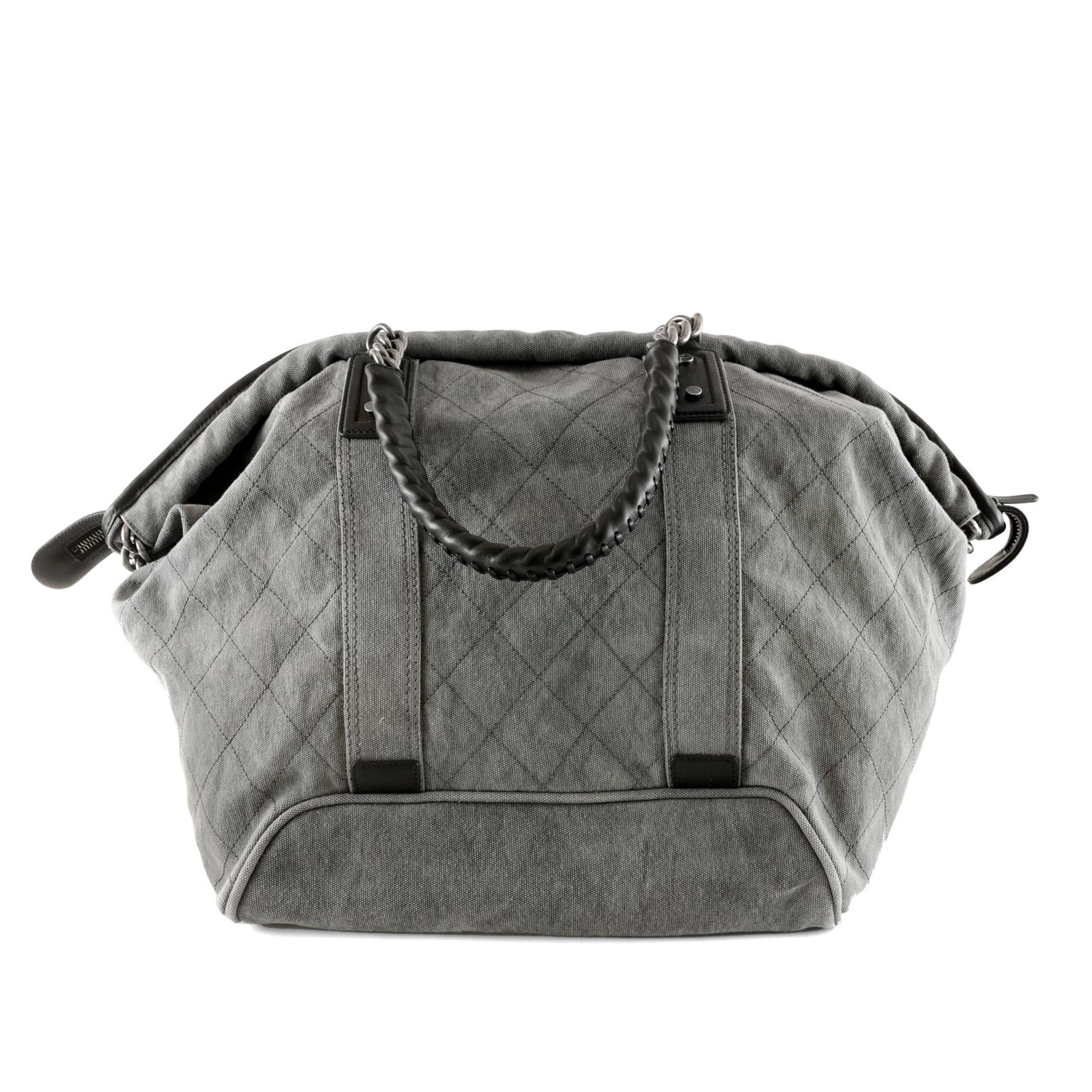 Women's or Men's Chanel Slate Grey Quilted Canvas XL Tote Bag