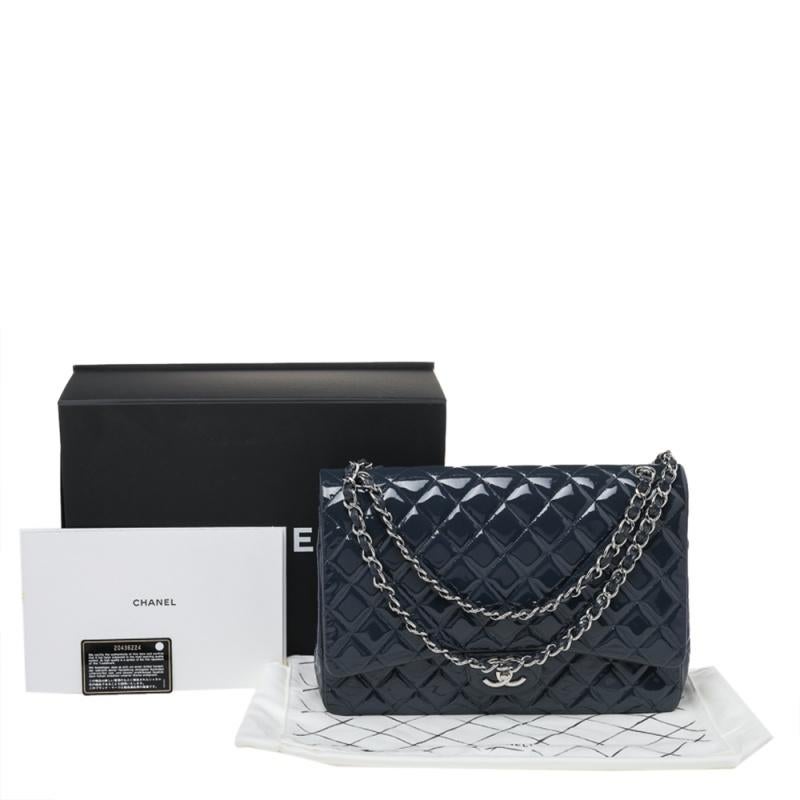 Chanel Slate Grey Quilted Patent Leather Maxi Classic Double Flap Bag 7