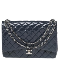 Chanel Slate Grey Quilted Patent Leather Maxi Classic Double Flap Bag