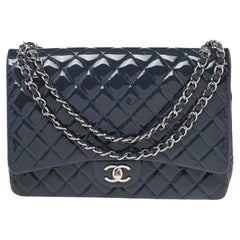 Chanel Slate Grey Quilted Patent Leather Maxi Classic Double Flap Bag