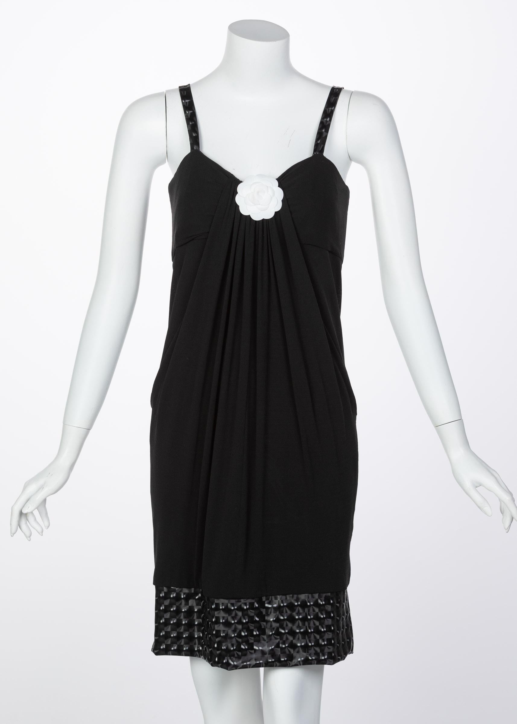 Chanel Sleeveless Black Cocktail Dress Camellia Laser Cut Bomber Jacket Set, In Excellent Condition In Boca Raton, FL