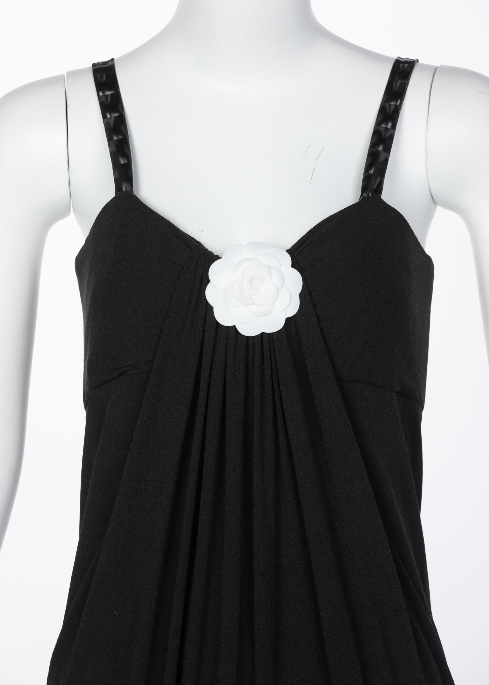 Chanel Sleeveless Black Cocktail Dress Camellia Laser Cut Bomber Jacket Set, 3