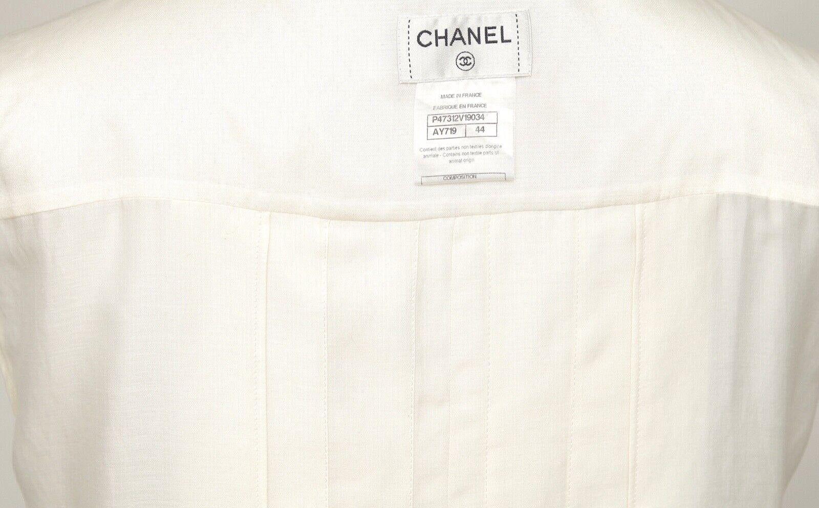 CHANEL Sleeveless Blouse Top Shirt Ivory Ecru Cotton Silk Pleats Collar Sz 44 6