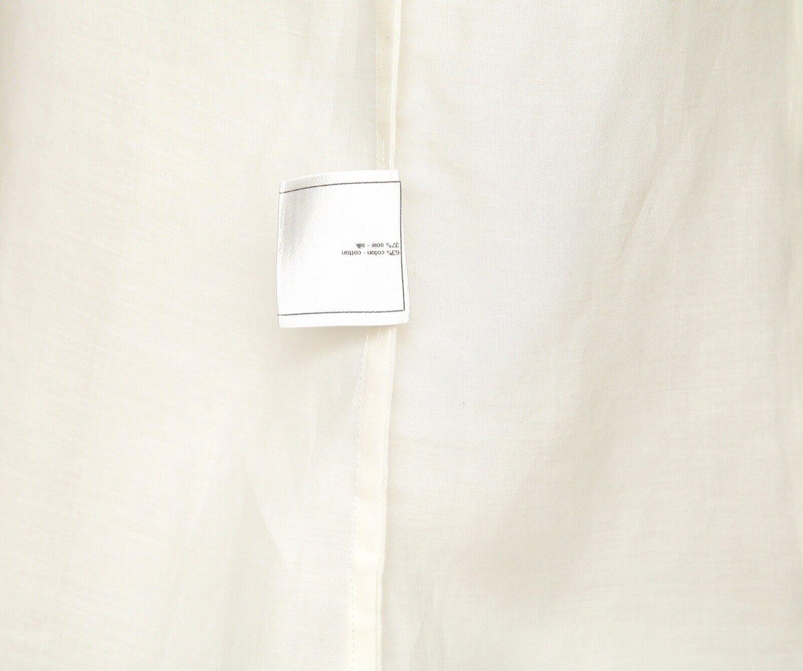 CHANEL Sleeveless Blouse Top Shirt Ivory Ecru Cotton Silk Pleats Collar Sz 44 5