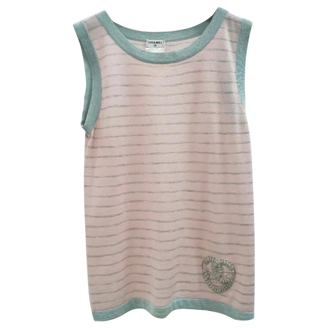 CHANEL Sleeveless CAashmere CC Logo Pink Grey Top