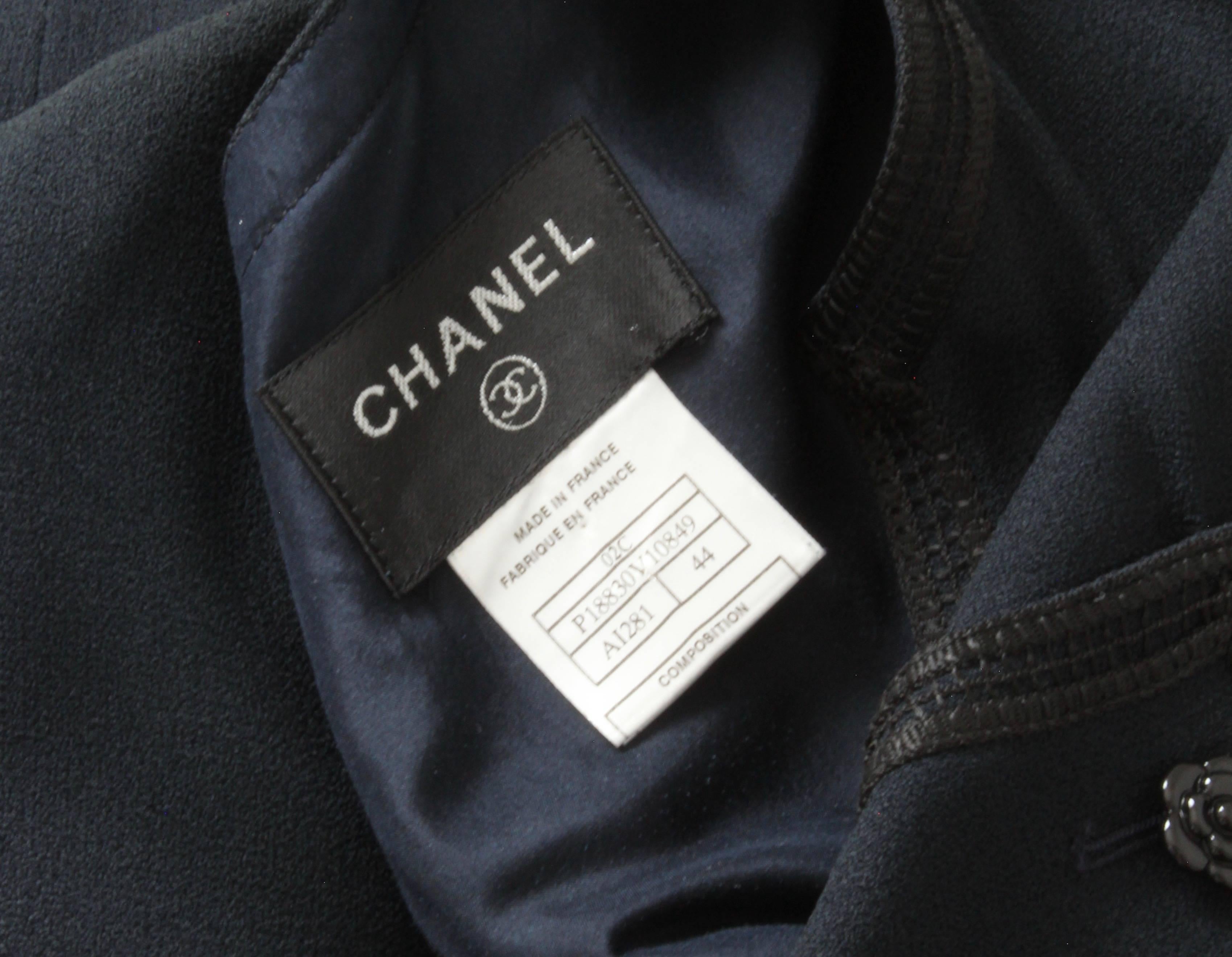 Chanel Sleeveless Dress with Asymmetric Collar and Camellia Buttons Navy Size 44 5