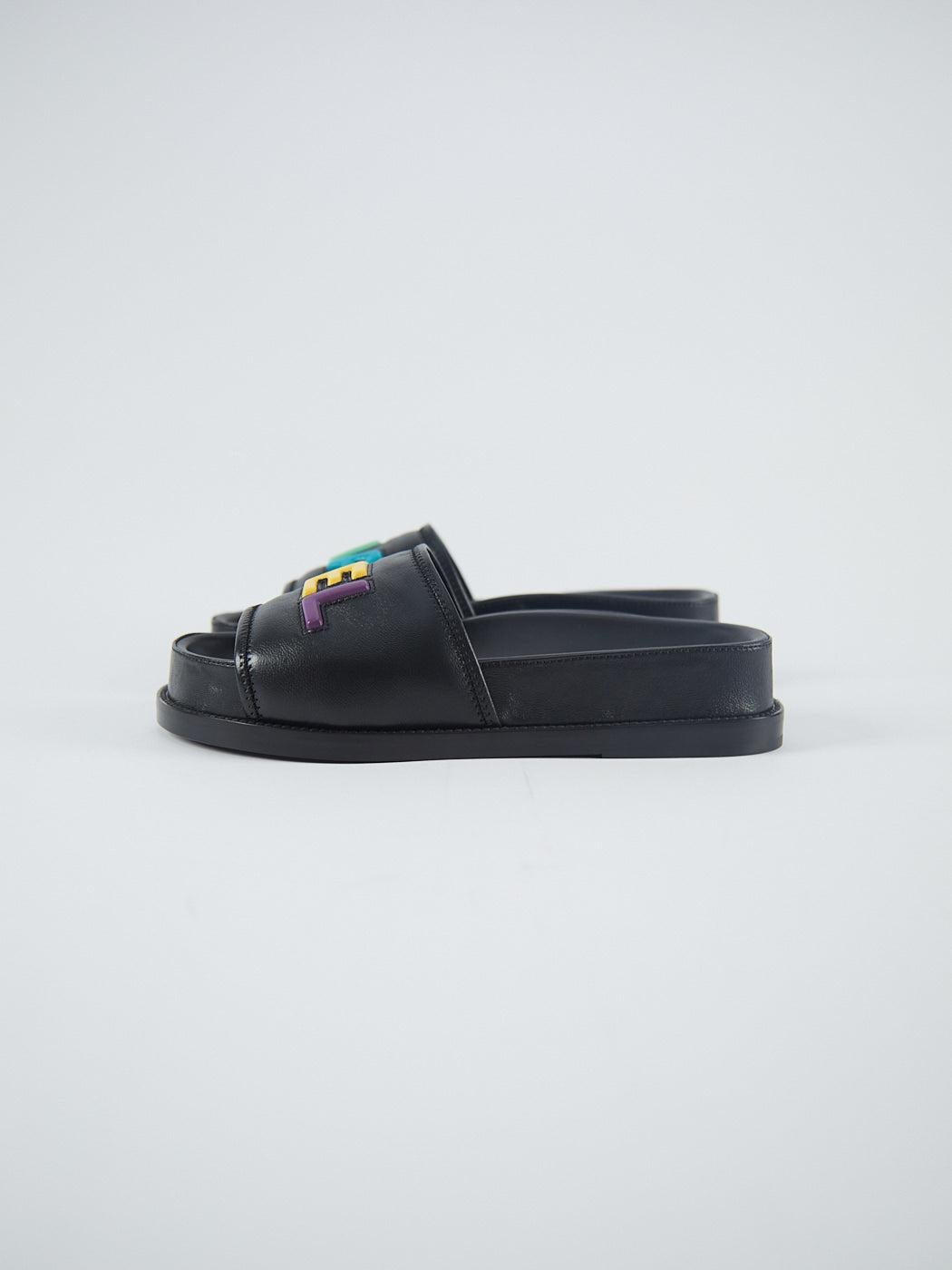 CHANEL SLIDE SANDALS Noir avec logo multicolore - Taille 37 Unisexe en vente