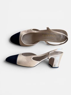 CHANEL slingbacks goatskin & grosgrain / beige & black 37, 5