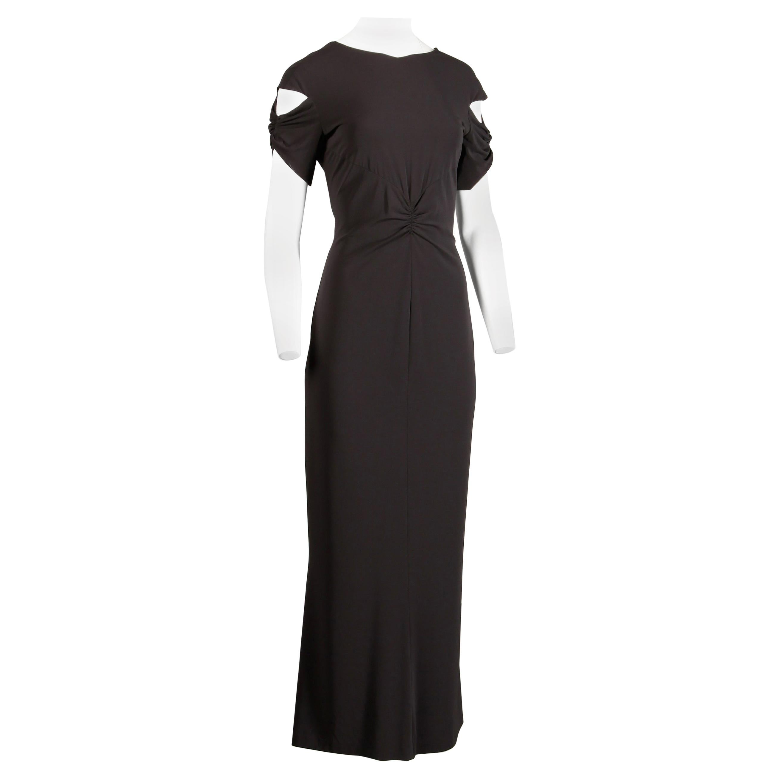 Chanel Slinky Jersey Knit Evening Gown/ Dress with Cut Out Sleeves and CC Button For Sale